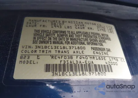 2008 Nissan Versa 1.8S из США, поврежденный, VIN 3N1BC13E18L371800